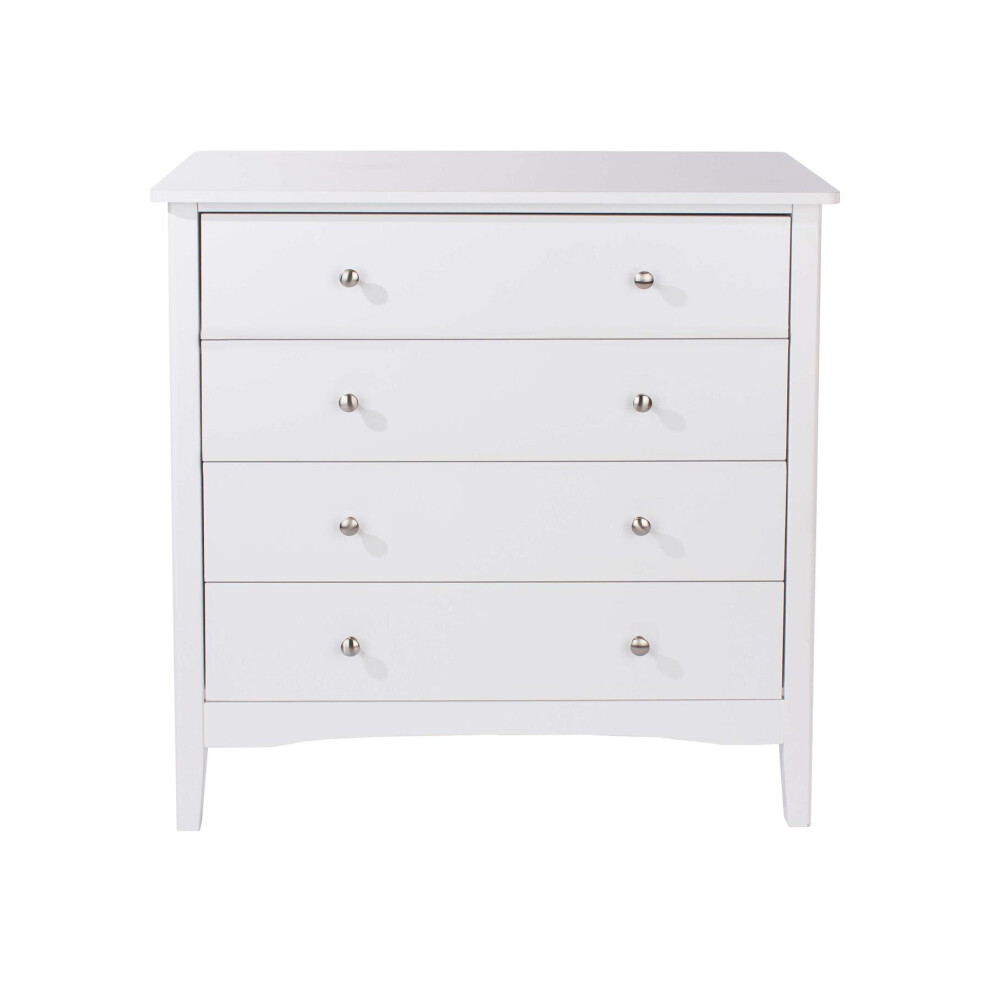 White Chest of Drawers 4 Drawer Bedroom Storage Metal Handles Runners