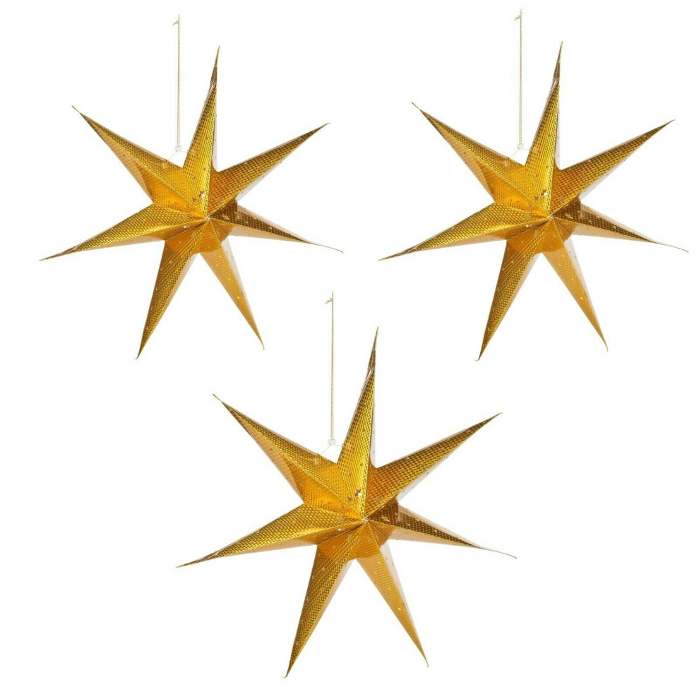 (3 x Gold) 3x Large LED Paper Star Hanging Christmas Lantern