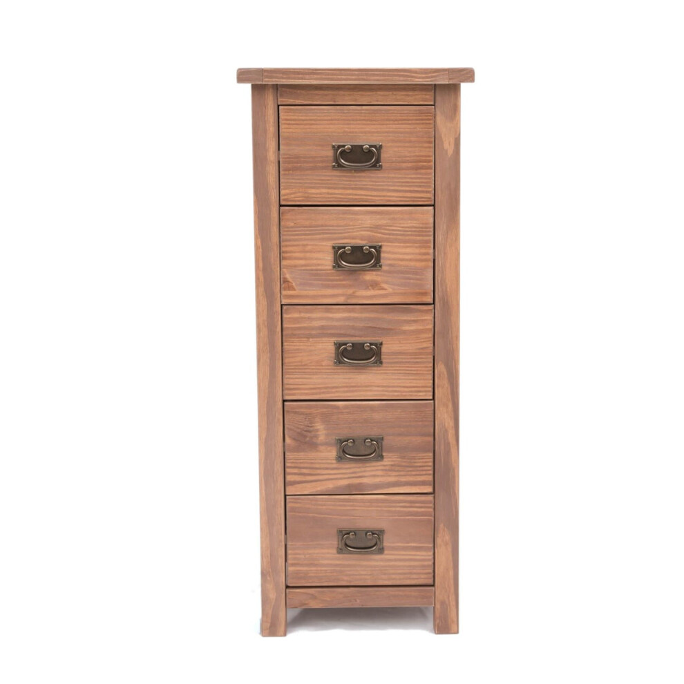 Chest of Drawers 5 Drawer Dark Oak Narrow Bedroom Furniture Storage Wooden Unit