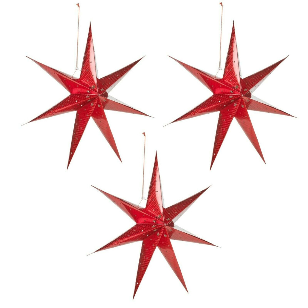 (3 x Red) 3x Large LED Paper Star Hanging Christmas Lantern