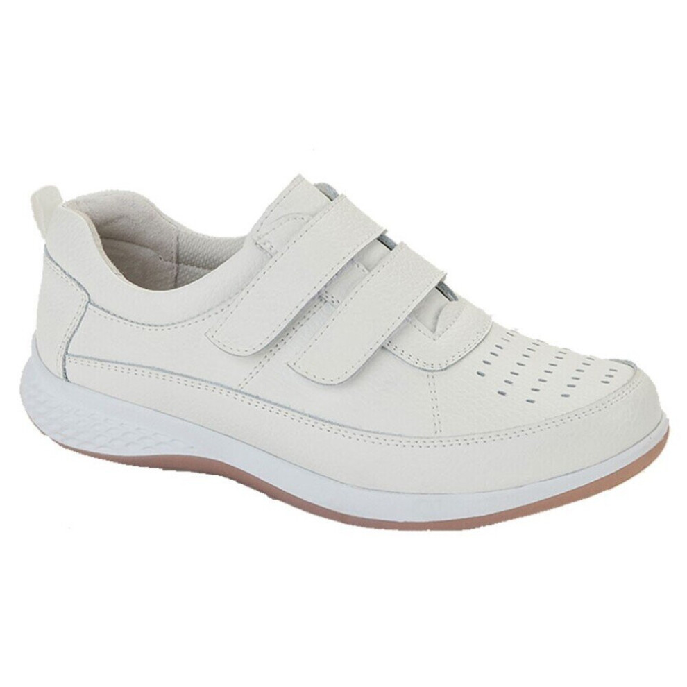 (6 UK, White) Boulevard Womens/Ladies Leather Wide Casual Shoes