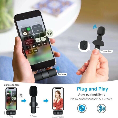 Wireless Lavalier Microphone Vlog Live Stream Mic For iPhone 13 12 11 2