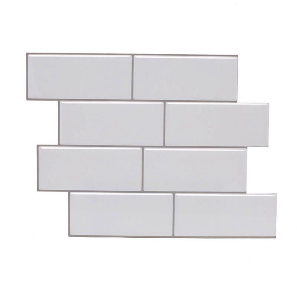 (White 2) 12inch DIY Tile Stickers 3D Brick Wall Self-adhesive Sticker Bathroom Kitchen