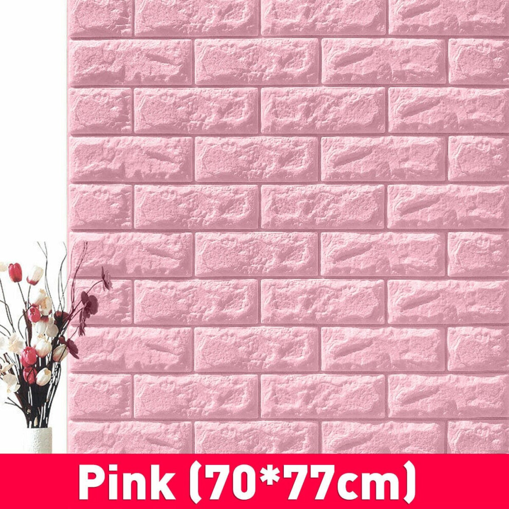 (Pink) 3D DIY Brick Pattern Wallpaper Waterproof Home Living Room Bed Kitchen