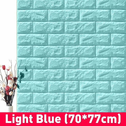 (Light Blue) 3D DIY Brick Pattern Wallpaper Waterproof Home Living Room Bed Kitchen
