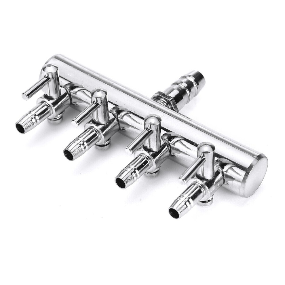 (4 ways) Oxygen Pump Valve Stainless Steel Lever Aquarium Air Flow Control Fish Tank