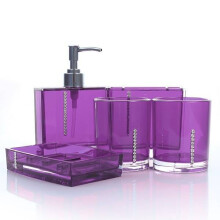 (PURPLE) Accessories 5 Pcs Bathroom Multi-colors Acrylic Diamond-mounted Sets Shining