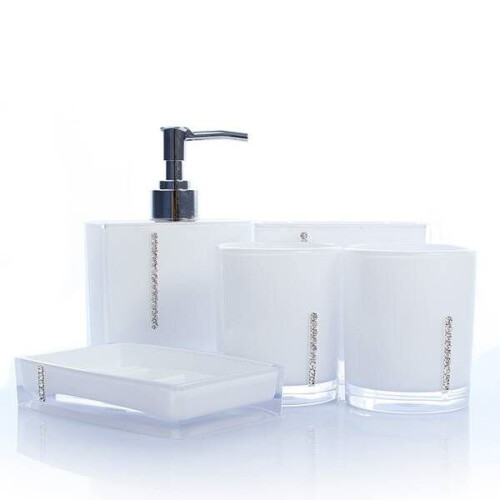 (WHITE) Accessories 5 Pcs Bathroom Multi-colors Acrylic Diamond-mounted Sets Shining