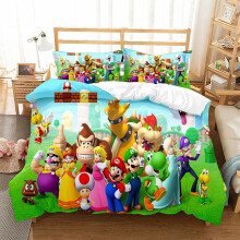 (12, Double-200x200cm) Super Mario Bedding Kids Single Double 3D Duvet Cover Set