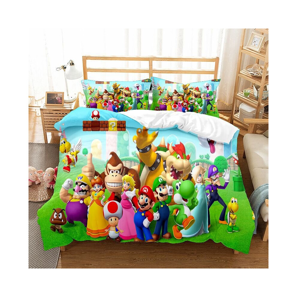 (12, Double-200x200cm) Super Mario Bedding Kids Single Double 3D Duvet Cover Set