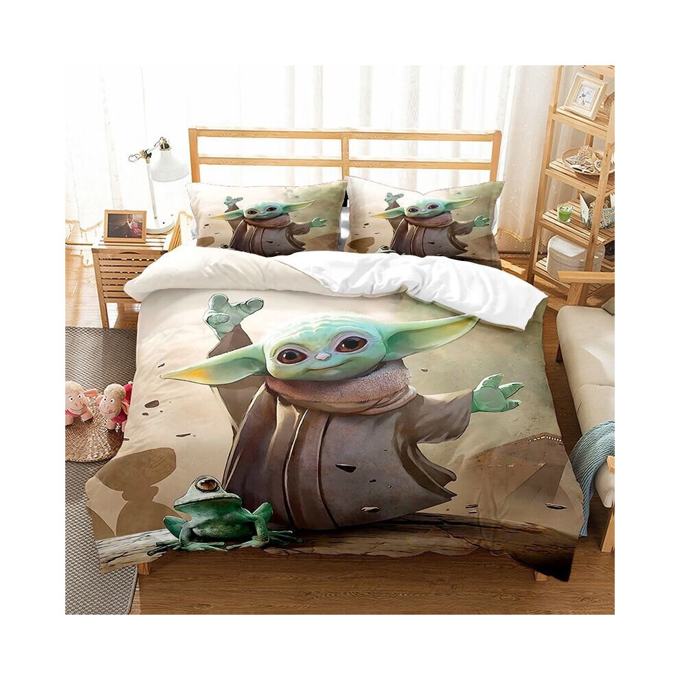 (4, Double-200x200cm) Star Wars Yoda Bedding Kids Single Double 3D Duvet Cover Set