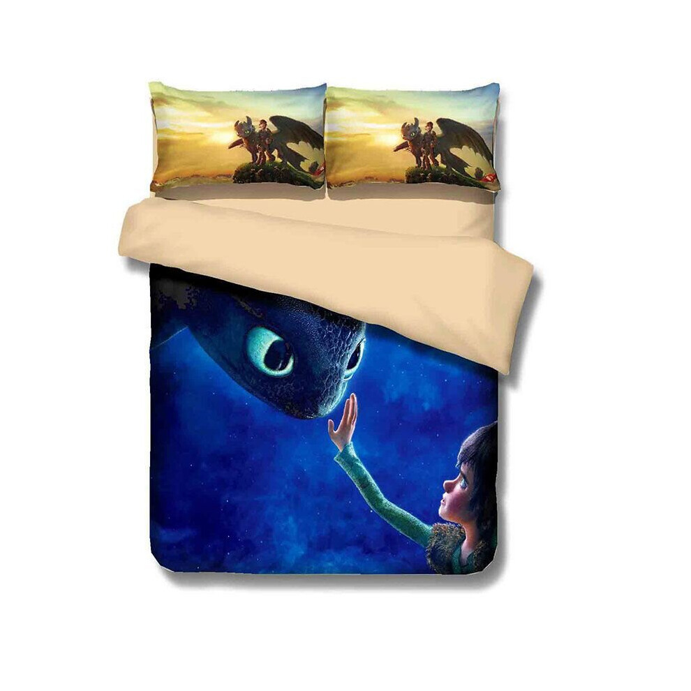 (How to Train Your Dragon, Single?3pcs?) Children Cartoons Cute Comfortable Single Bedding Quilt / Duvet Cover Set 3 Pcs