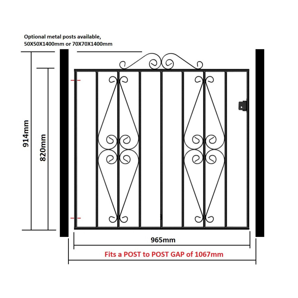 (1067mm GAP X 914mm High Galvanised) Stirling Scroll Garden Gates galvanised metal iron