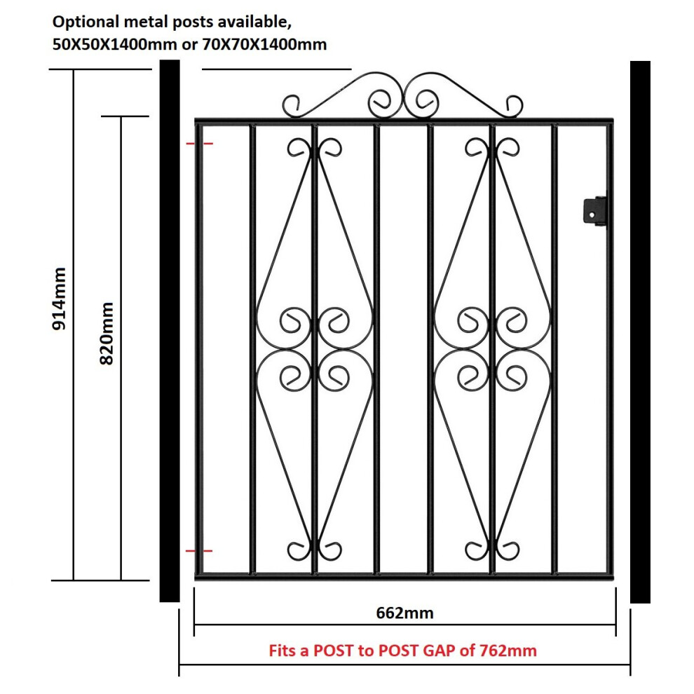 (762mm GAP X 914mm High Galvanised) Stirling Scroll Garden Gates Galvanised Metal Iron