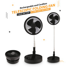 (Black) Cordless Fan Telescopic Folding Cooling Wireless Portable Rechargeable Fan