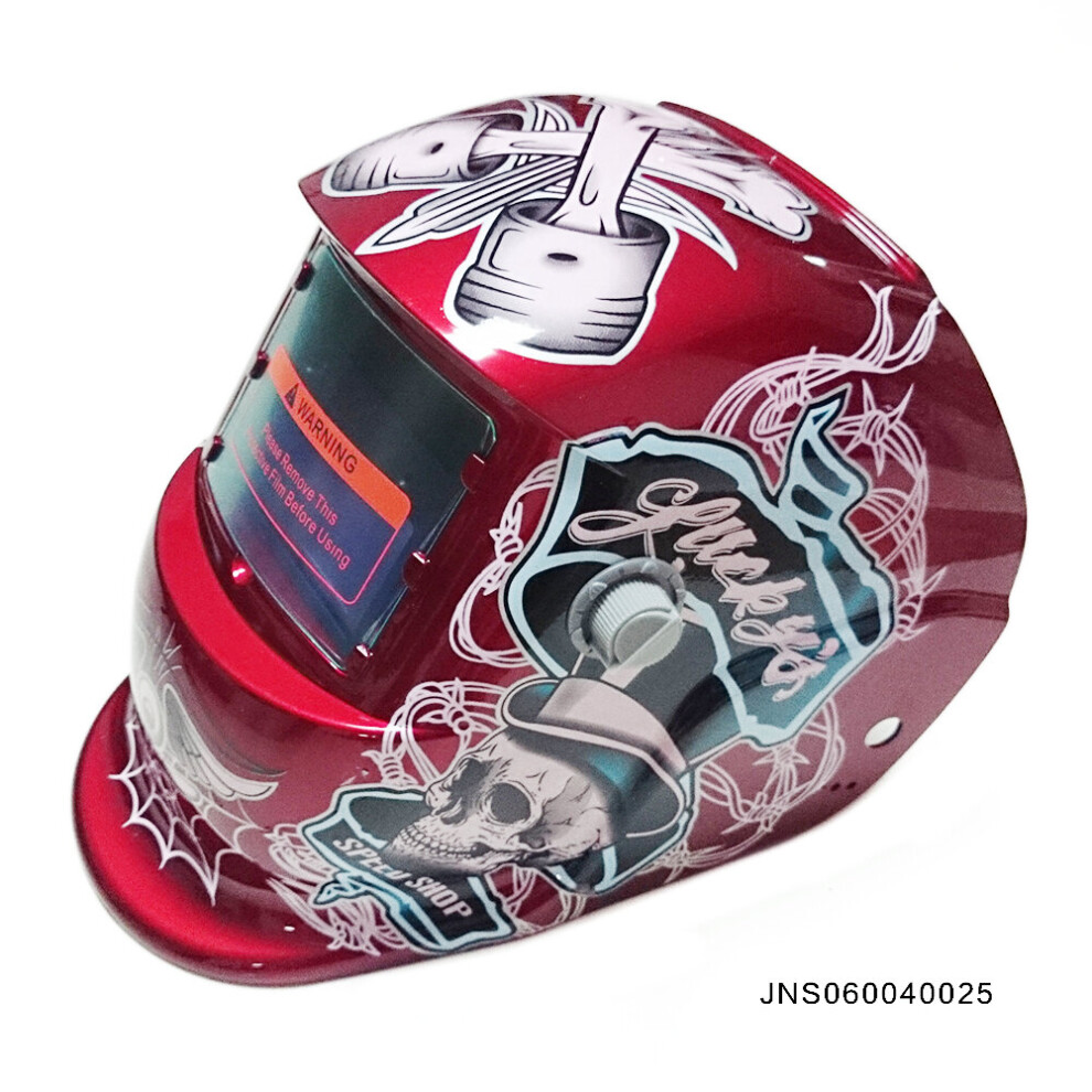 (Helmet Red Pirate) Auto Darkening Solar Welding Helmet Welder Lenses