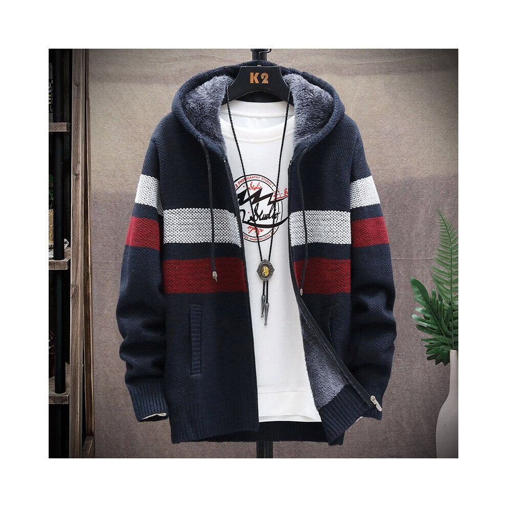 (Navy, 4XL) Winter Zip Up Jacket Sweatshirt Mens Thick Warm Fleece Lined Hooded Hoodie