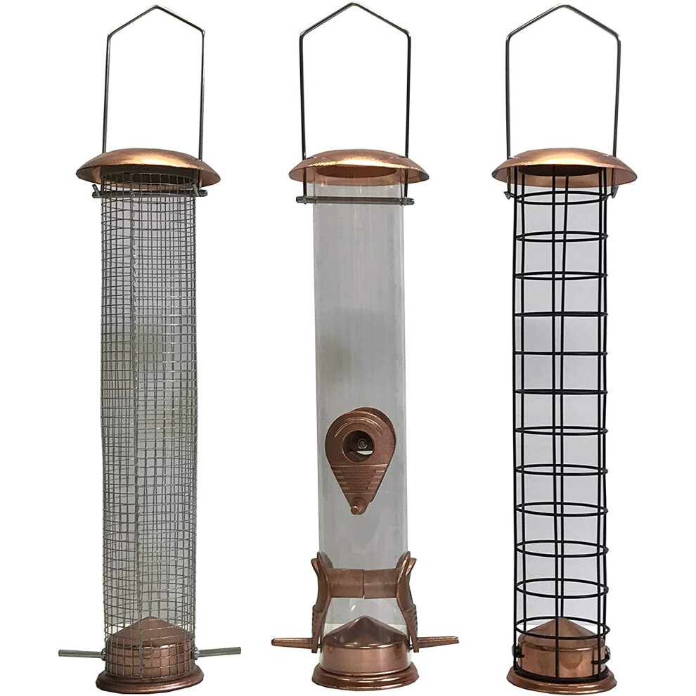 Large Copper Style Hanging Bird Feeders Seed, Nut and Fat ball