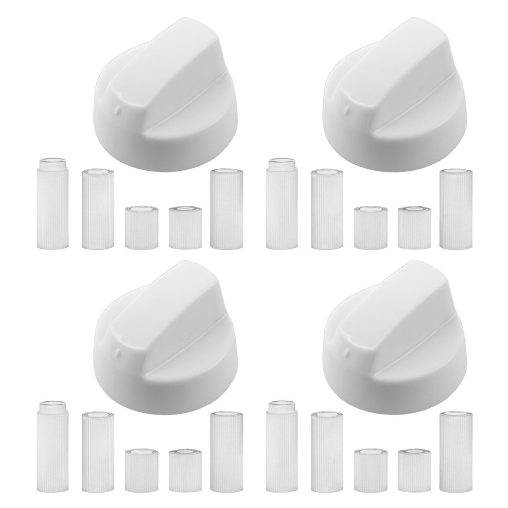 Spares2go Universal White Control Knobs for All Makes and Models of Oven Cooker & Hob (Pack of 4 + Adaptors)