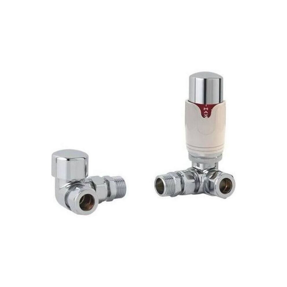 Eastbrook Biava Thermostatic Corner Radiator Valve and Lockshield - Chrome/White - 12.049