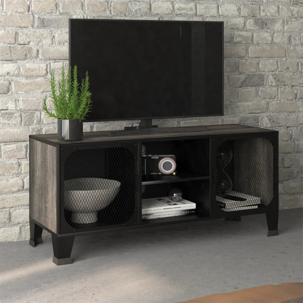 vidaXL TV Cabinet Grey Metal and MDF Home TV Stand Unit Lowboard Sideboard