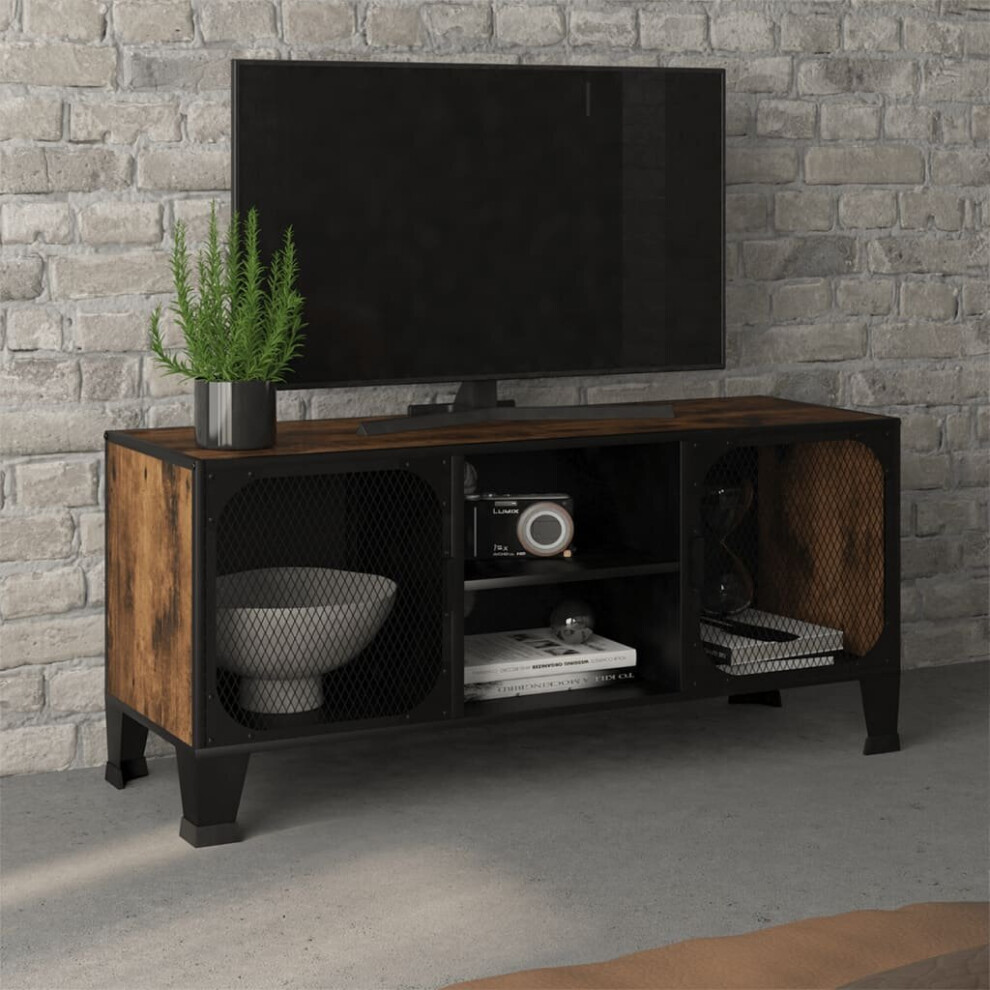 vidaXL TV Cabinet Rustic Brown Metal and MDF TV Stand Unit Lowboard Sideboard