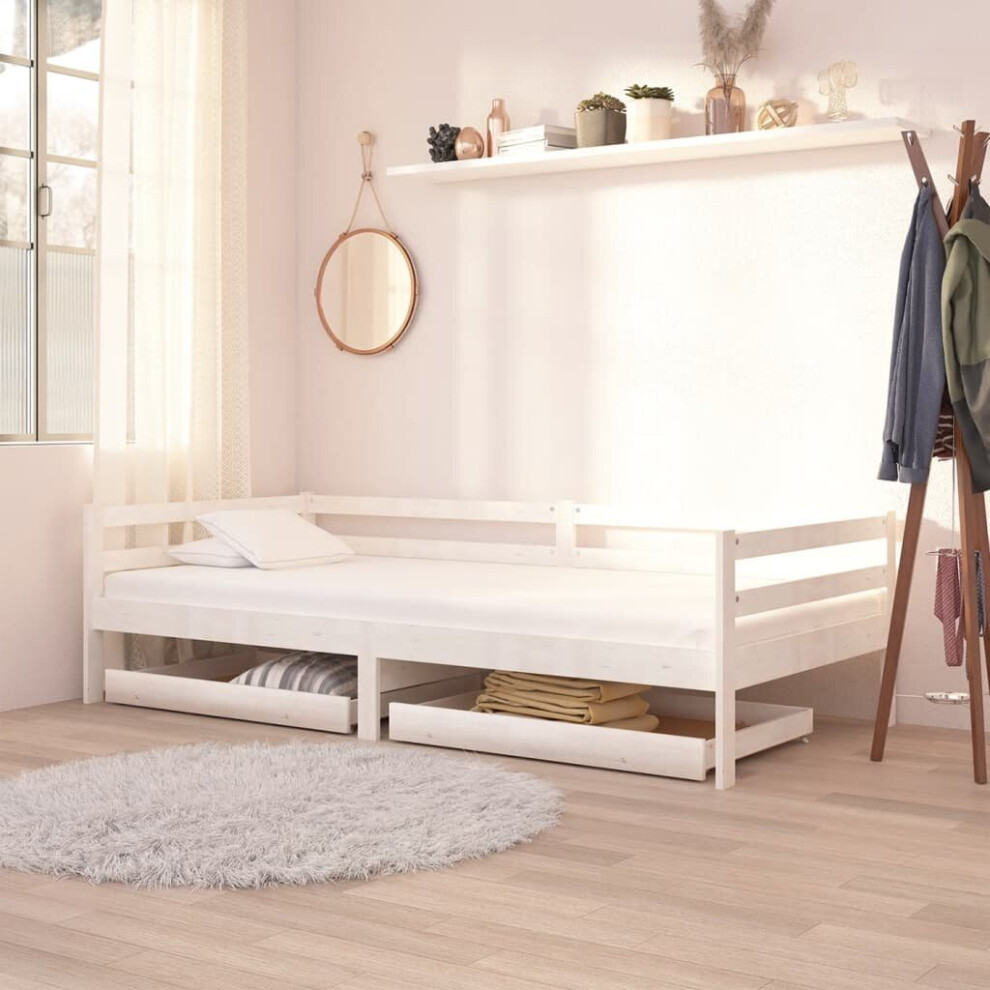 vidaXL 2x Solid Pinewood Day Bed Drawers White Bedroom Bed Box Storage Unit