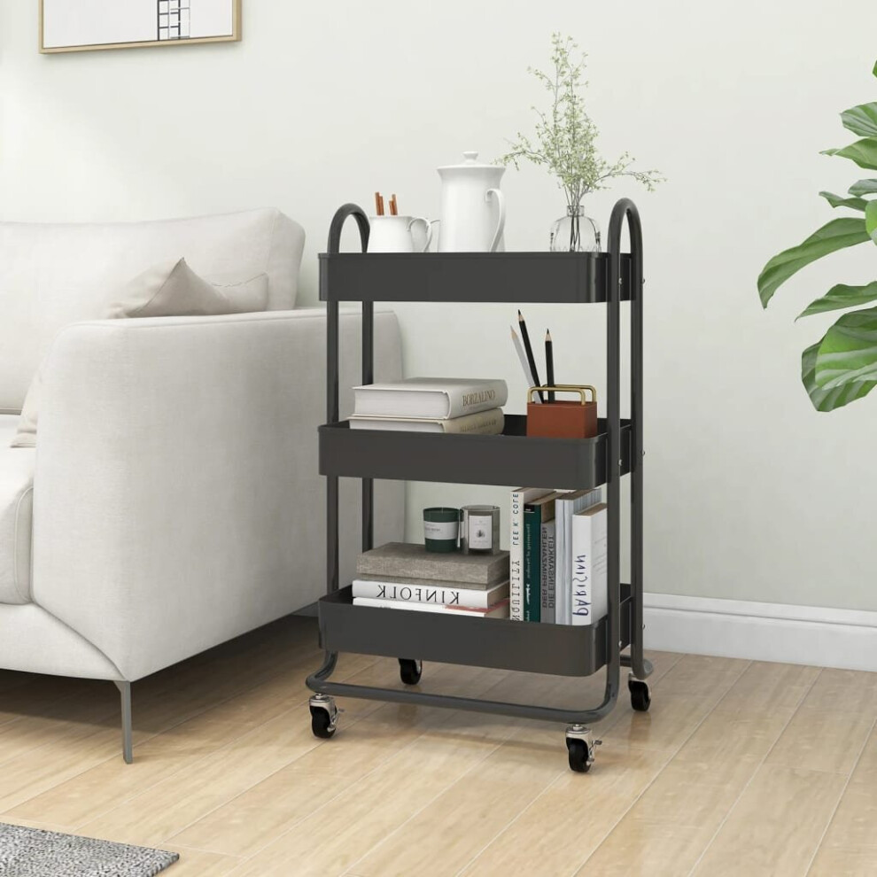 vidaXL 3-Tier Trolley Anthracite Steel Kitchen Cart Household Storage Trolley