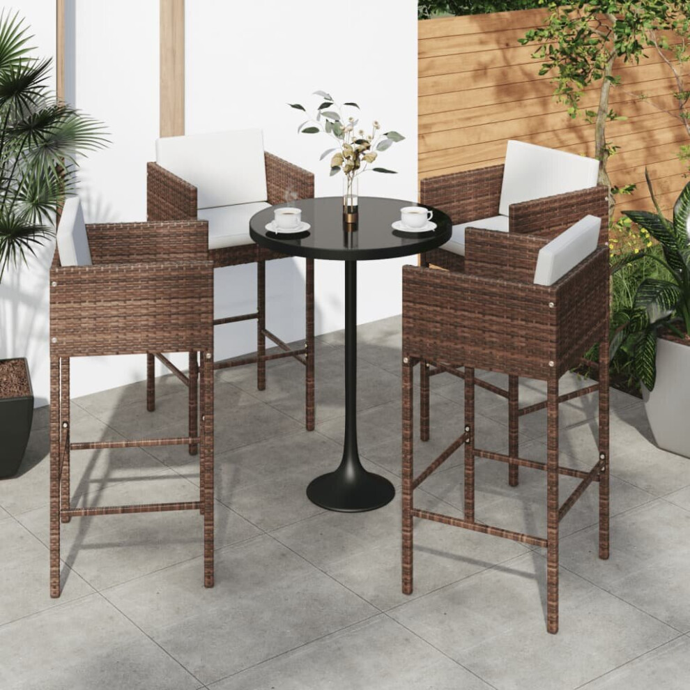 vidaXL 4x Bar Stools with Cushions Brown Poly Rattan Outdoor Lounge Set Chair