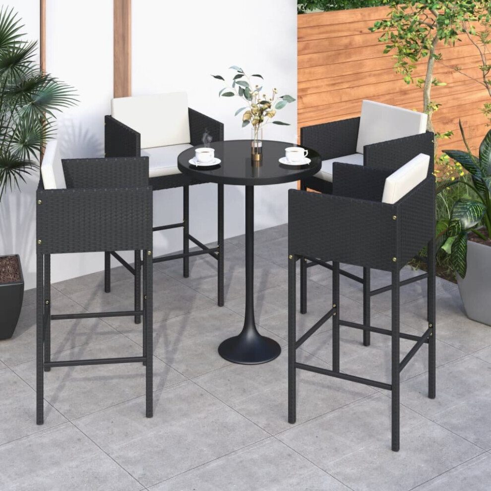 vidaXL 4x Bar Stools With Cushions Black Poly Rattan Outdoor Lounge Set Chair