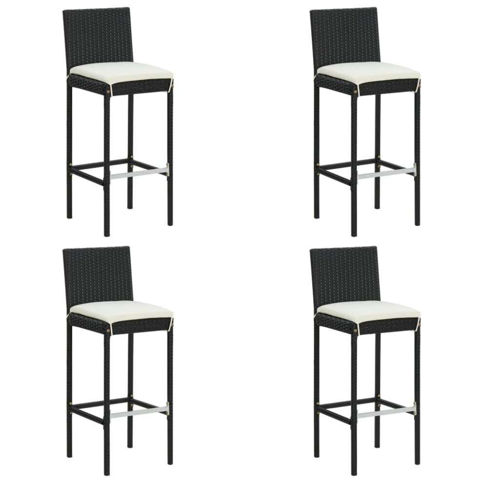 vidaXL 4x Garden Bar Stools with Cushions Black Poly Rattan Patio Lounge Seat