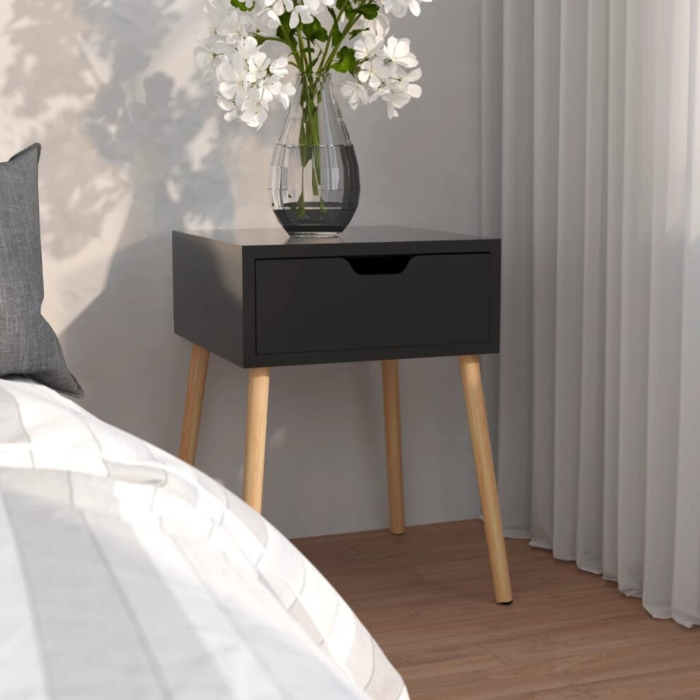 Vidaxl Bedside Cabinet High Gloss Black Engineered Wood Nightstand Bed Cabinet