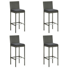 vidaXL 4x Garden Bar Stools with Cushions Grey Poly Rattan Outdoor Lounge Seat