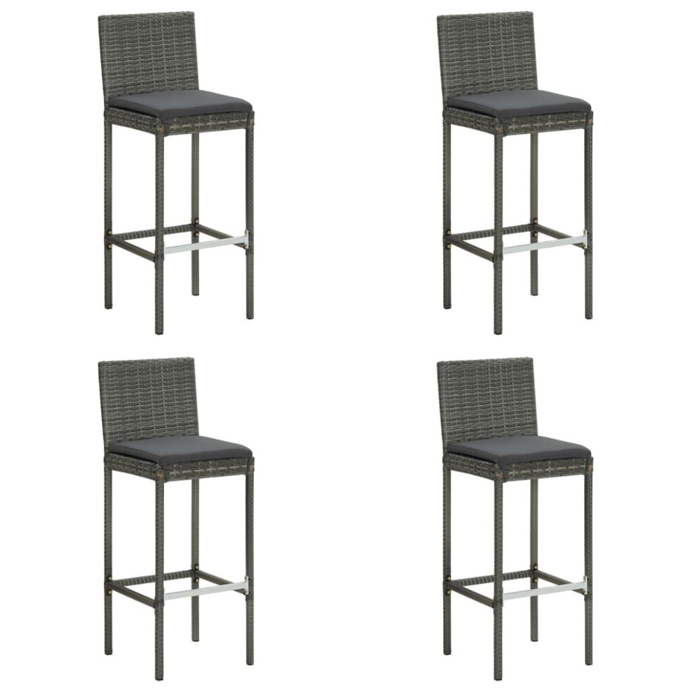 vidaXL 4x Garden Bar Stools with Cushions Grey Poly Rattan Outdoor Lounge Seat