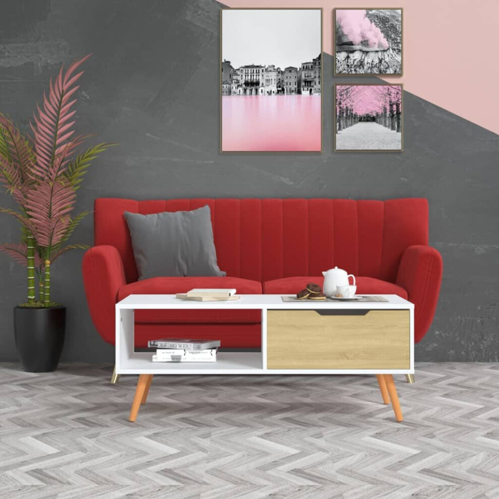 Vidaxl Coffee Table White And Sonoma Oak Engineered Wood Side Tea Sofa Table