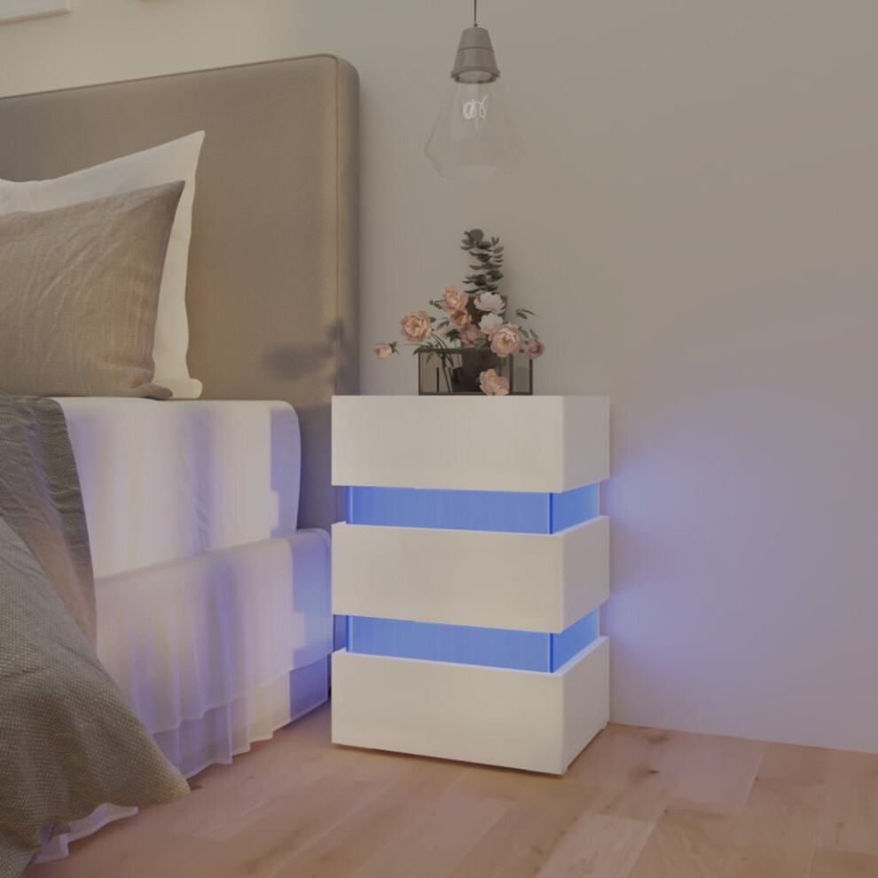 Vidaxl Led Bedside Cabinet High Gloss Engineered Wood Telephone Stand White
