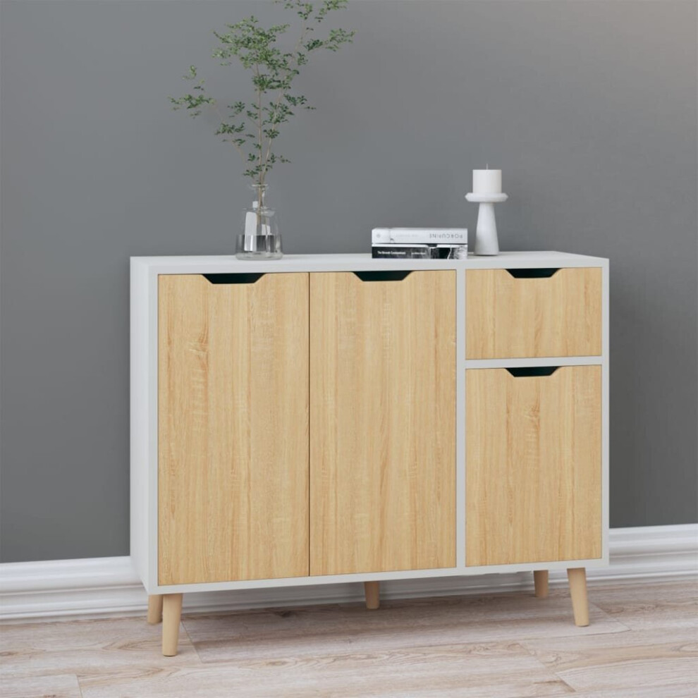 vidaXL Sideboard White&Sonoma Oak Engineered Wood Cupboard Storage Cabinet