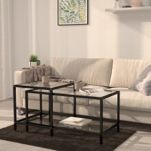 vidaXL 2x Tea Tables Tempered Glass Transparent Home Side Couch Coffee Table