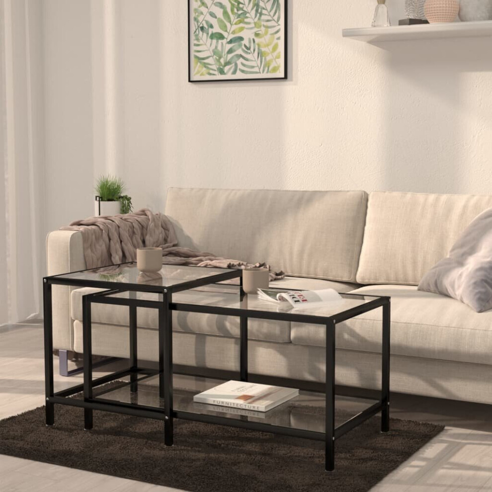 vidaXL 2x Tea Tables Tempered Glass Transparent Home Side Couch Coffee Table
