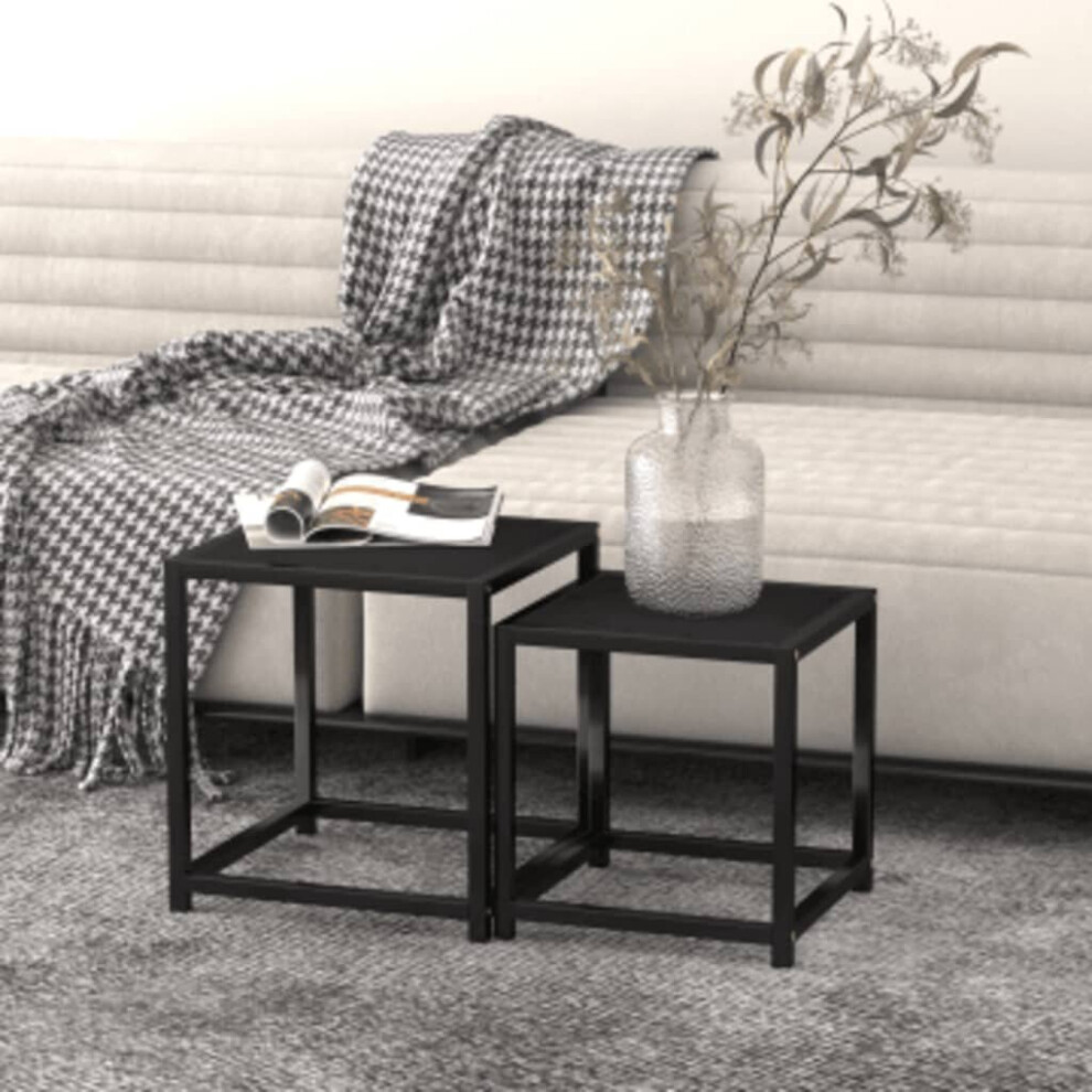 Vidaxl 2X Tea Tables Mdf Black Living Room Nesting Coffee Side Couch Table