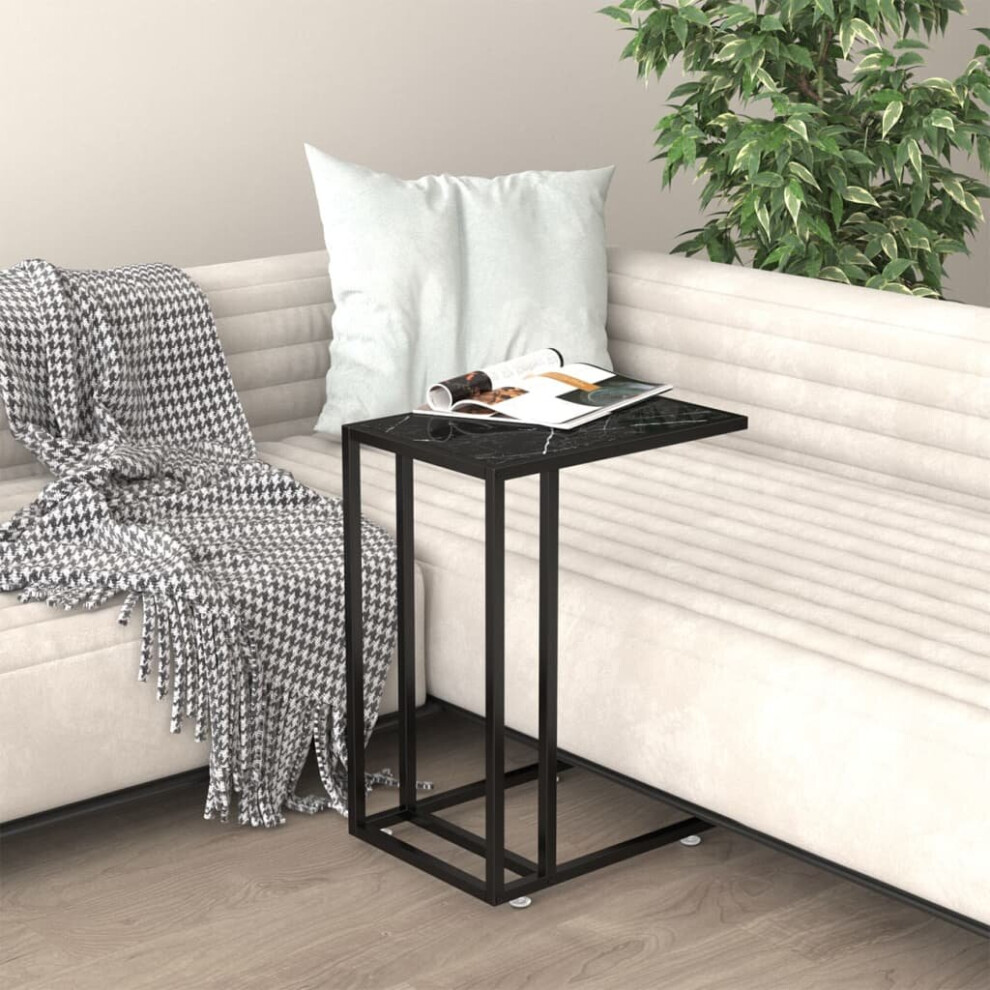 vidaXL Computer Side Table Black Marble Tempered Glass Home Couch Coffee Table