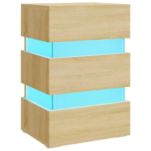 VidaXL vidaXL LED Bedside Cabinet Sonoma Oak Engineered Wood Side Table Nightstand 1