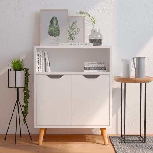 VidaXL vidaXL Sideboard High Gloss White Engineered Wood Cupboard Storage Cabinet