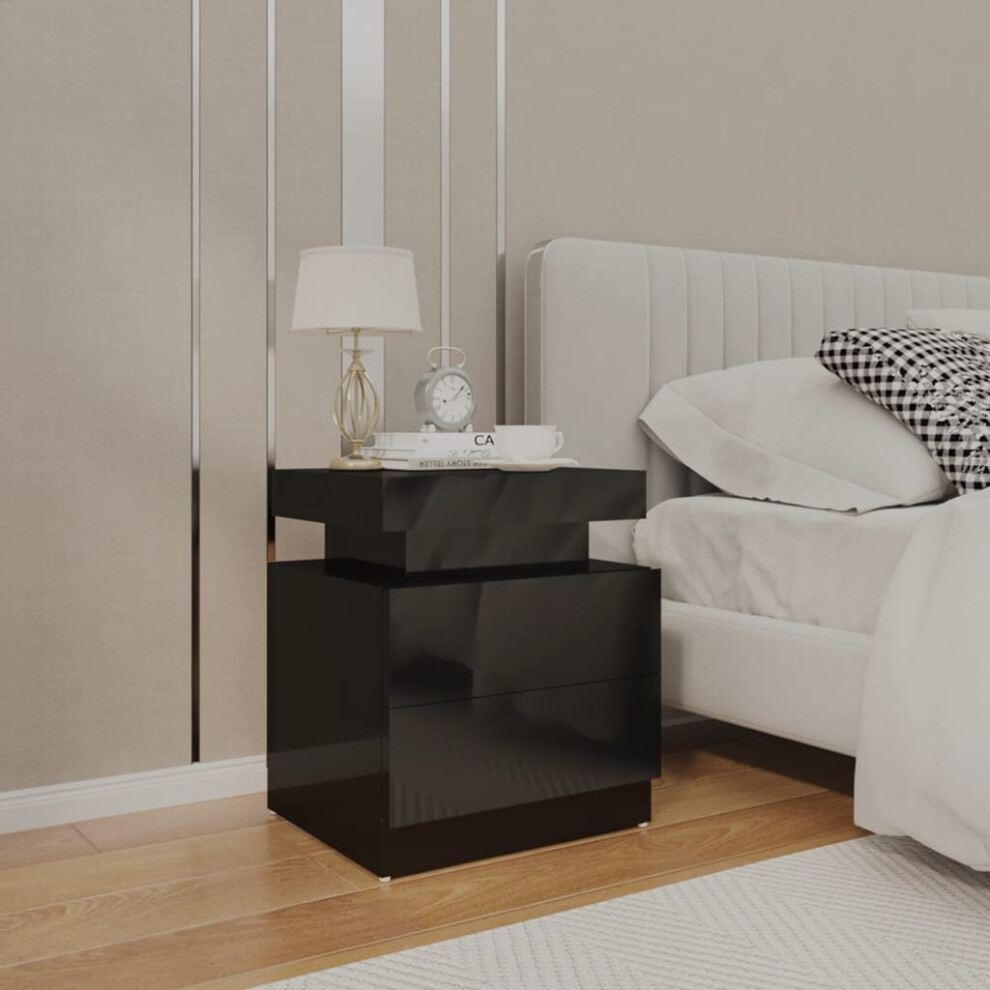 Vidaxl Bedside Cabinet High Gloss Engineered Wood Bed Telephone Stand Black