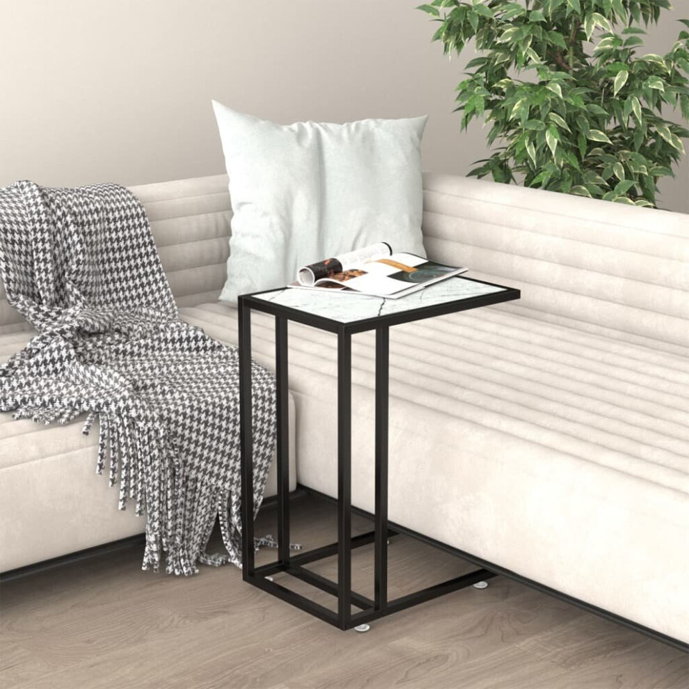 Vidaxl Computer Side Table White Marble Tempered Glass Home Couch Coffee Table