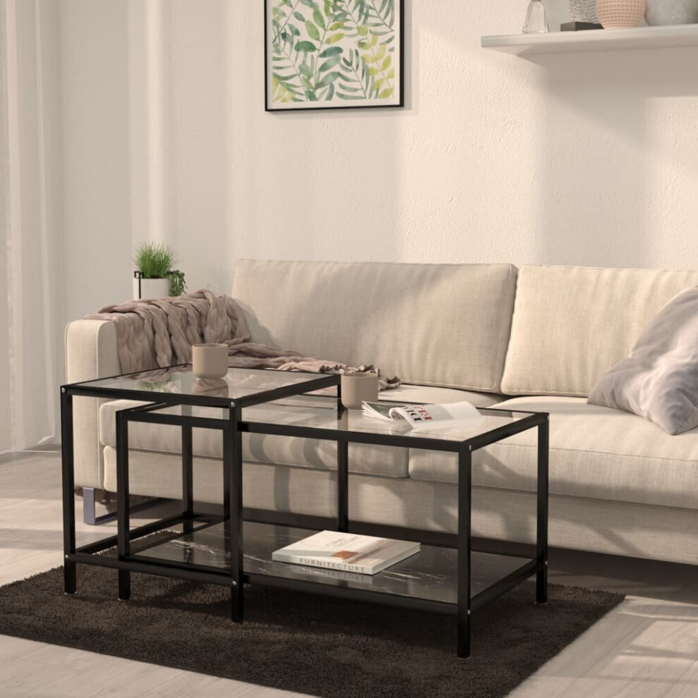 vidaXL 2x Tea Tables Tempered Glass Black Home Side Couch End Coffee Table