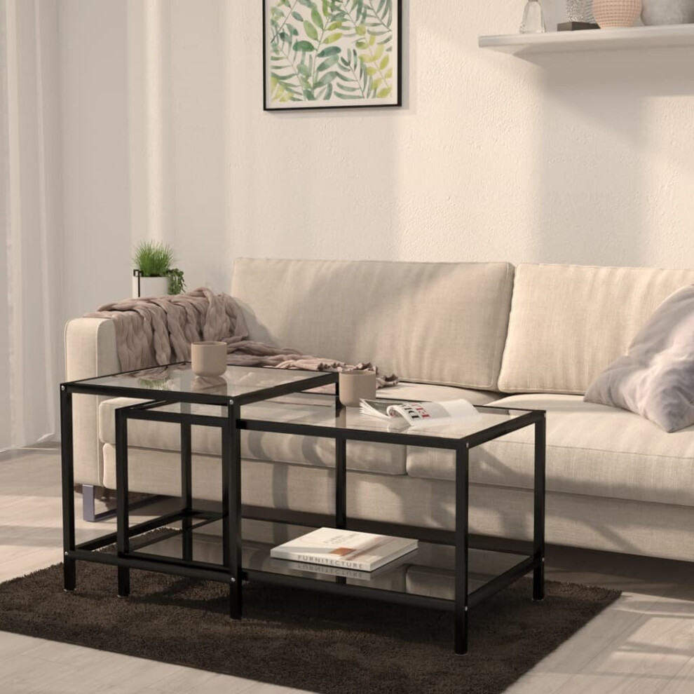 vidaXL 2x Tea Tables Tempered Glass Black Home Side Couch End Coffee Table-image-OPC-P92RCN7-NEW