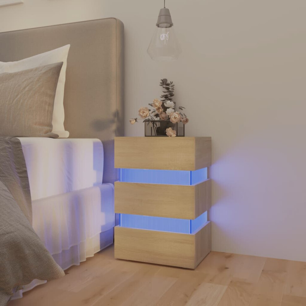 Vidaxl Led Bedside Cabinet Sonoma Oak Engineered Wood Side Table Nightstand