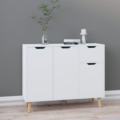 VidaXL vidaXL Sideboard High Gloss White Engineered Wood Cupboard Storage Cabinet