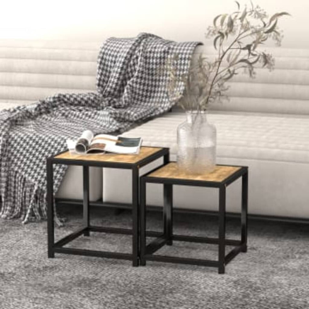 vidaXL 2x Tea Tables MDF Black and Yellow Home Nesting Side Coffee End Table